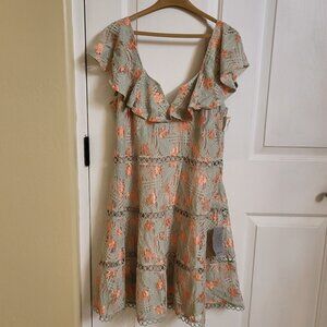 Nortstrom's NSR Teal and Peached  ruffled laced dress w/ back bow Size XL NWT